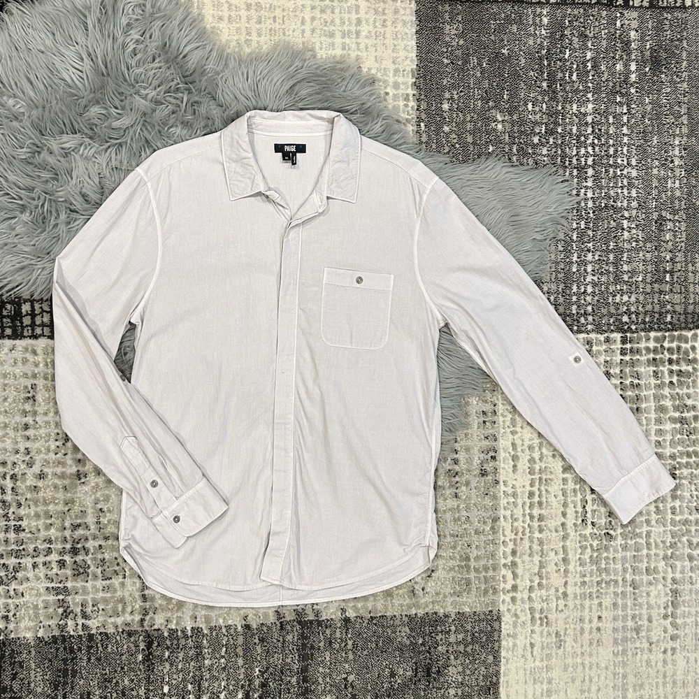 PAIGE Women's Blush Dusk Button Up Collared Long Sleeve Top Cotton Casual Medium